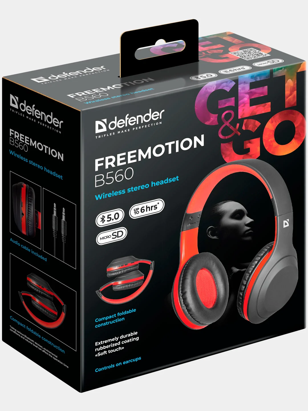 Беспроводные наушники Defender FreeMotion B560 черный+красный, Bluetooth