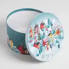 Бирюзовый коробка новогодняя круглая "Magic time", 3 вида