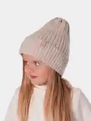 Бежевый вязаная шапка для девочки с подгибом HiBy