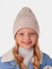 Бежевый вязаная шапка для девочки с подгибом HiBy
