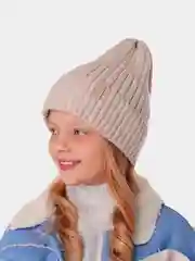 Бежевый вязаная шапка для девочки с подгибом HiBy