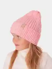 Розовый вязаная шапка для девочки с подгибом HiBy