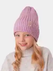 Сиреневый вязаная шапка для девочки с подгибом HiBy