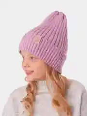 Сиреневый вязаная шапка для девочки с подгибом HiBy