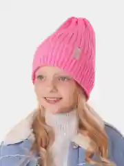 Фуксия вязаная шапка для девочки с подгибом HiBy
