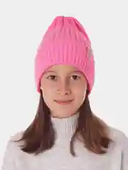 Фуксия вязаная шапка для девочки с подгибом HiBy