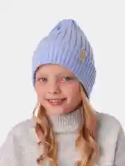 Голубой вязаная шапка для девочки с подгибом HiBy