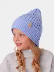 Голубой вязаная шапка для девочки с подгибом HiBy