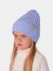 Голубой вязаная шапка для девочки с подгибом HiBy