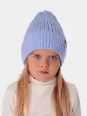 Голубой вязаная шапка для девочки с подгибом HiBy
