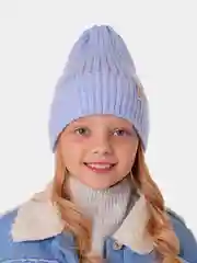 Голубой вязаная шапка для девочки с подгибом HiBy