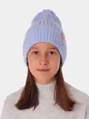 Голубой вязаная шапка для девочки с подгибом HiBy