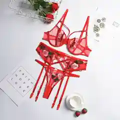 Красный комплект женского нижнего белья с поясом