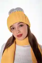 Желтый комплект: вязаные шапка и шарф МАРИЯ