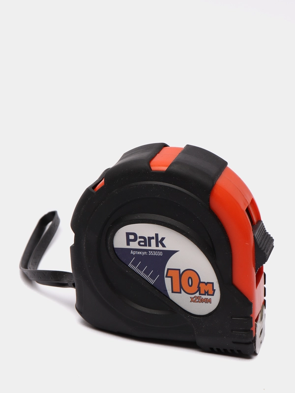 Рулетка Park TM30-10025 с фиксатором, прорезиненный корпус, 10м*25мм 353030