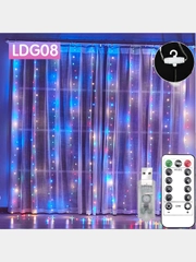 Гирлянда штора (занавес) "Разноцветная RGB" с пультом, USB