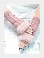 Розовый рукава вязанные с мехом / Теплые зимние рукава - митенки / Варежки с открытыми пальцами
