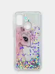 Сиреневый чехол Samsung Galaxy M21, M30s (Самсунг Галакси М21, М30с) переливающийся жидкий блестками
