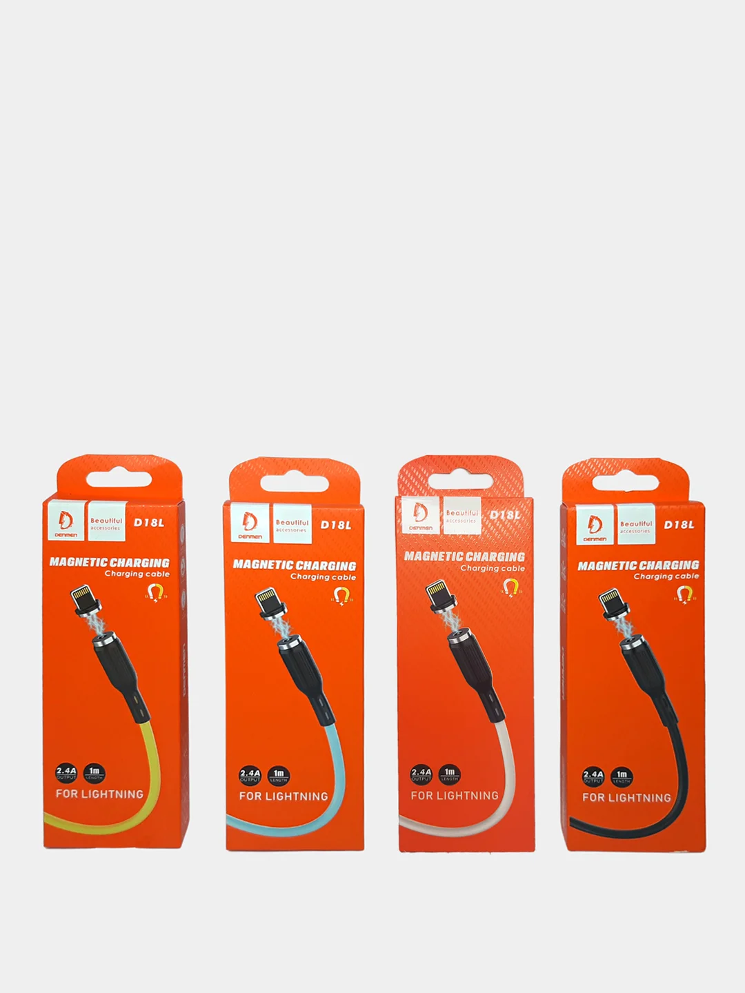 Бирюзовый кабель магнитный USB DENMEN D18L/D18T для зарядки Type-C / Lightning 2.4A