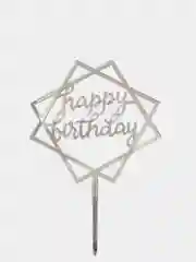 Серебряный топпер для торта Happy birthday (С днем рождения)