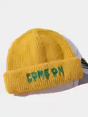 Желтый зимняя теплая молодежная шапка бини с принтом "Come On"
