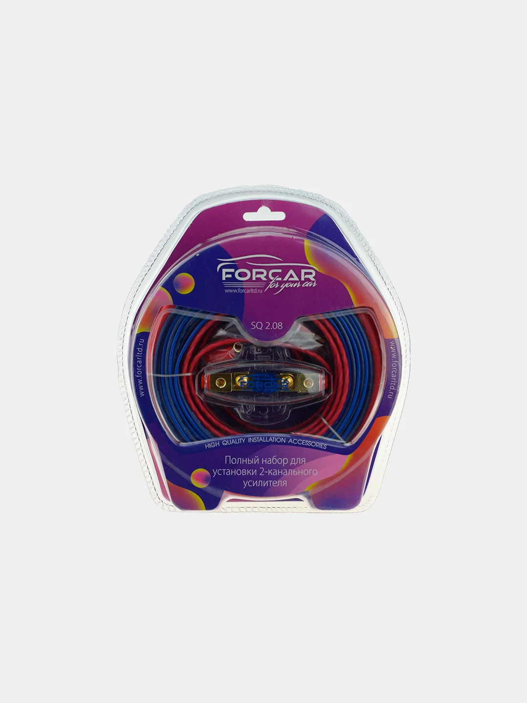 Установочный комплект проводов FORCAR SQ2.08 для подключения 2-ух канального усилителя 8Ga