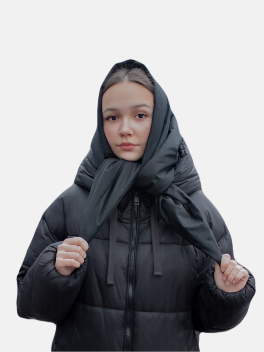 Черный косынка зимняя женская / капор / шапка / платок