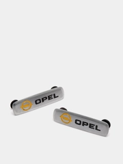 Комплект шильдиков металлических с эмблемой авто "OPEL" и 4 винтовыми креплениями (Пара)