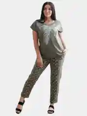 Зеленый костюм женский с брюками из хлопка,большие размеры