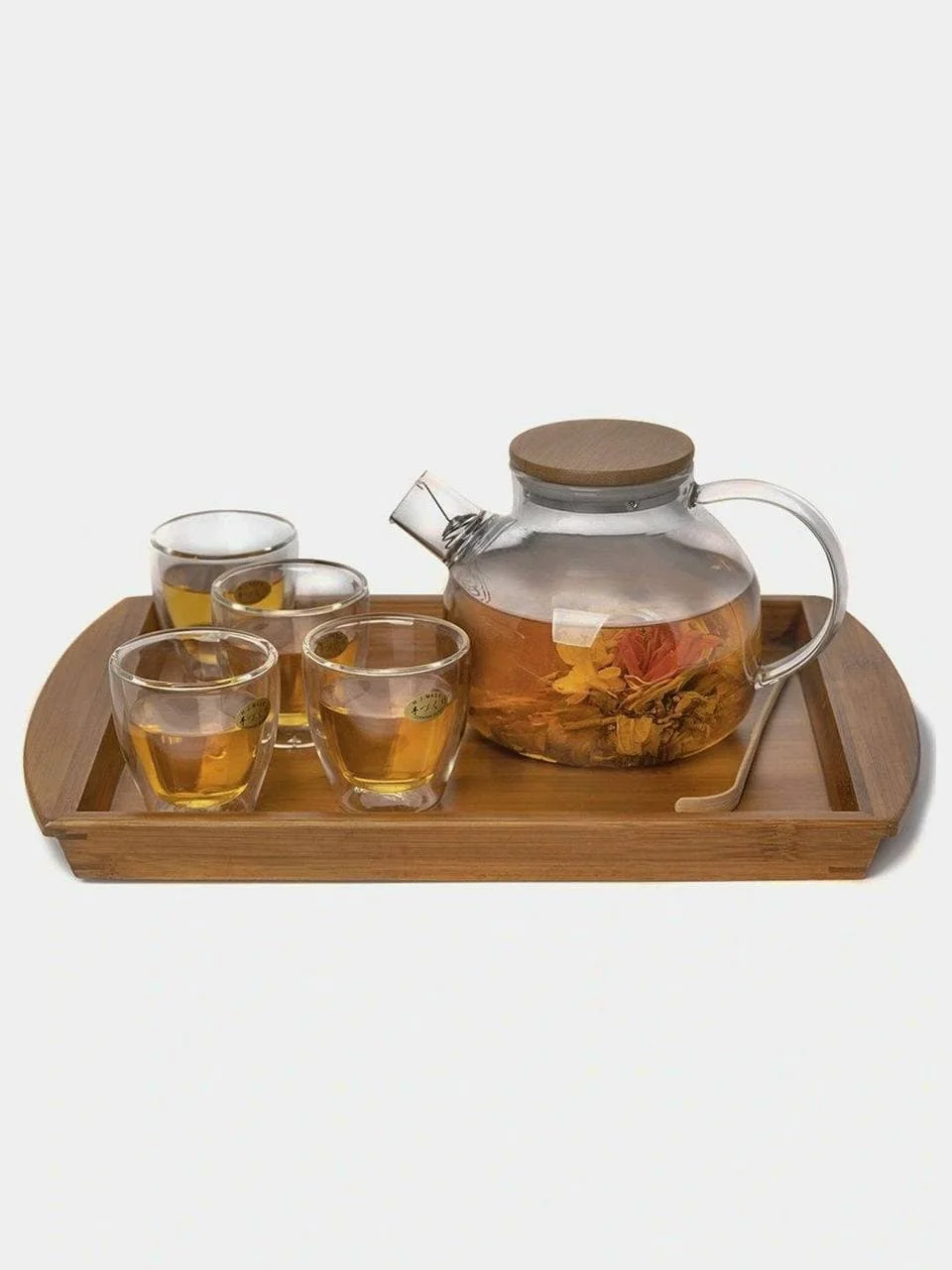 Чайник стеклянный заварочный с бамбуковой крышкой