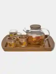 Чайник стеклянный заварочный с бамбуковой крышкой