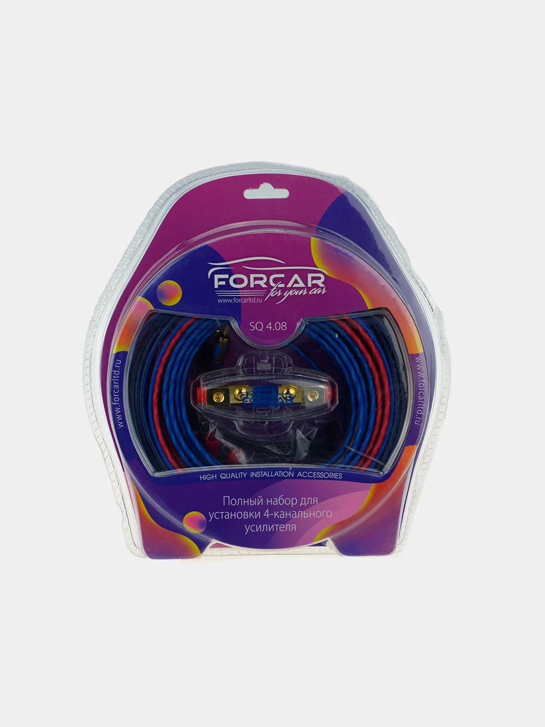 Установочный комплект проводов FORCAR SQ 4.08 для подключения 4-х канального усилителя 8Ga