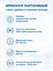 Белый ирригатор для полости рта/Портативный, беспроводной для чистки зубов/С USB зарядкой/