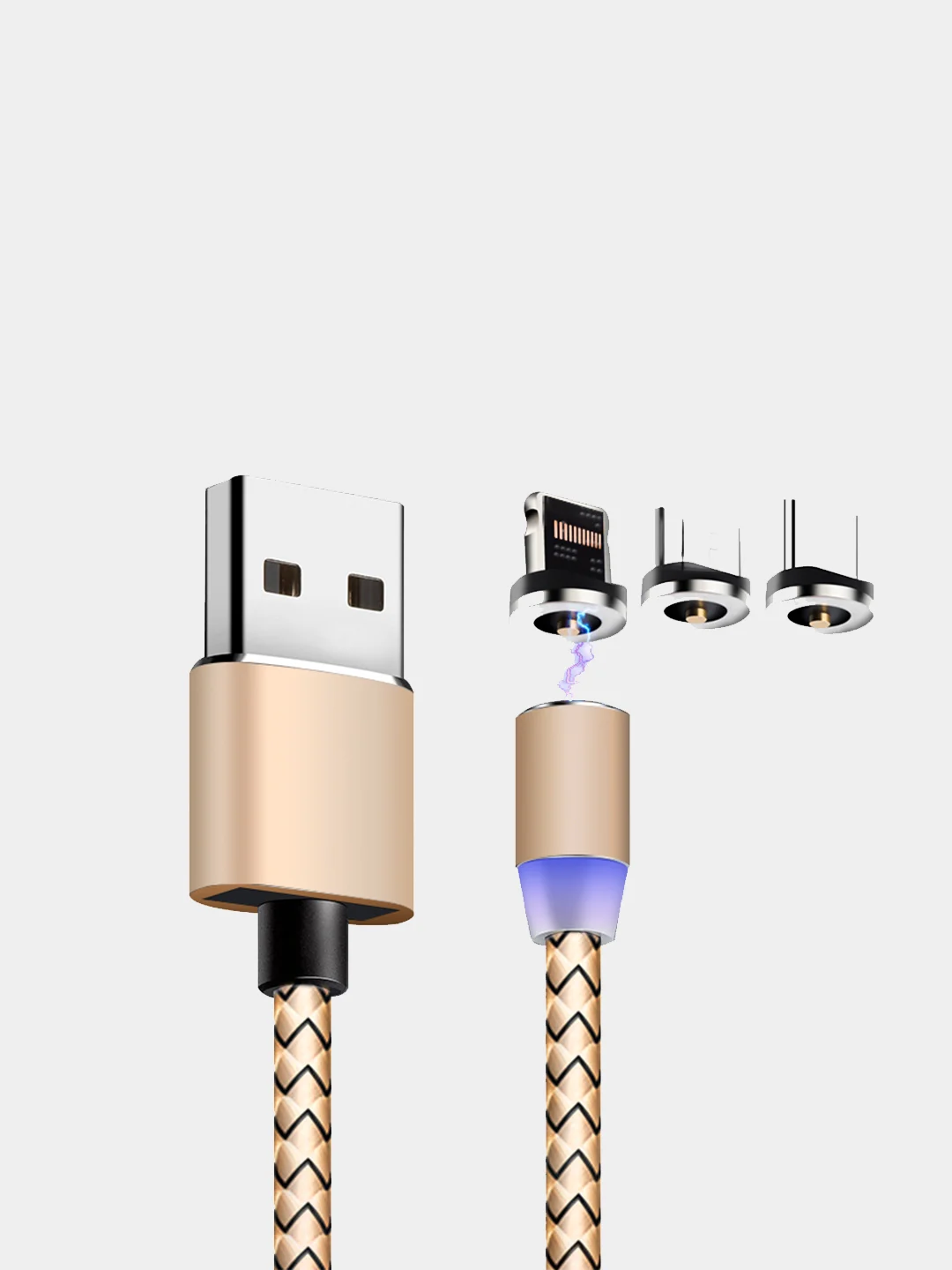 Золотой usb-кабель магнитный X-cable c коннекторами: Micro, Type-C,  Lightning