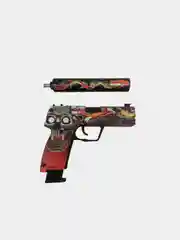 Деревянный пистолет USP-S Огненный Череп КС ГО / ЮСП (резинкострел)