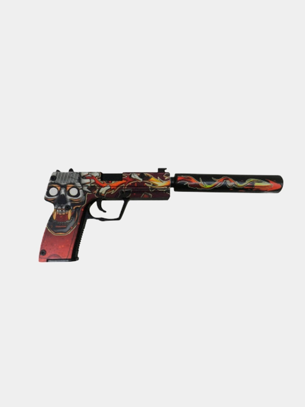 Деревянный пистолет USP-S Огненный Череп КС ГО / ЮСП (резинкострел)