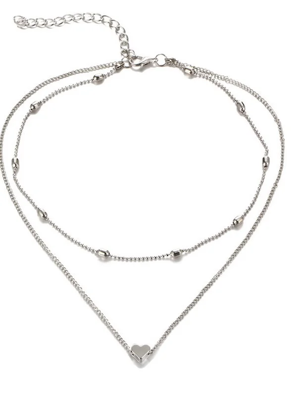Серебряный цепь двойная Amore store "Сердце"
