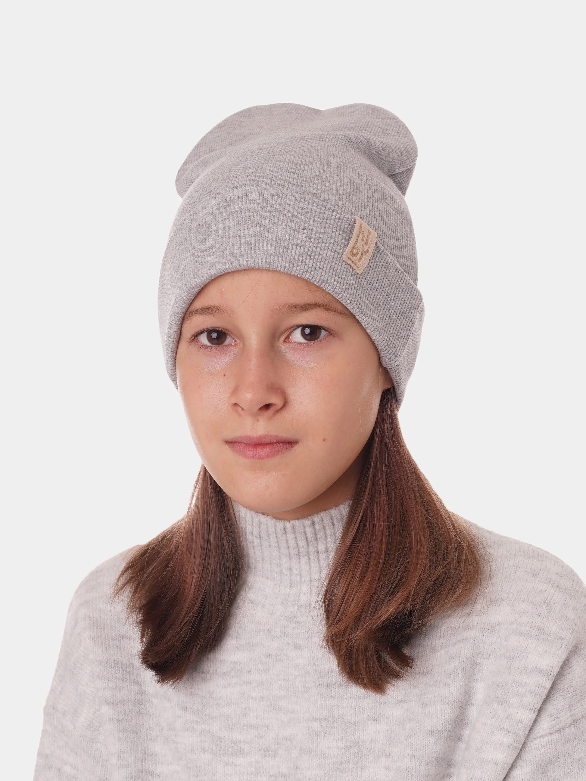 Серый меланж шапка для девочки HiBy, бини