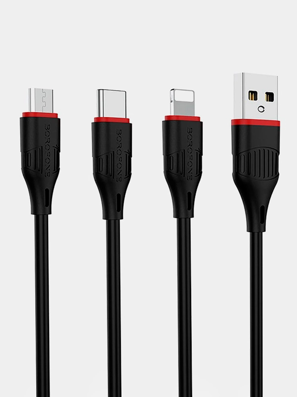 Кабель зарядный BOROFONE BX17 microUSB, Type-C, Lightning, черный