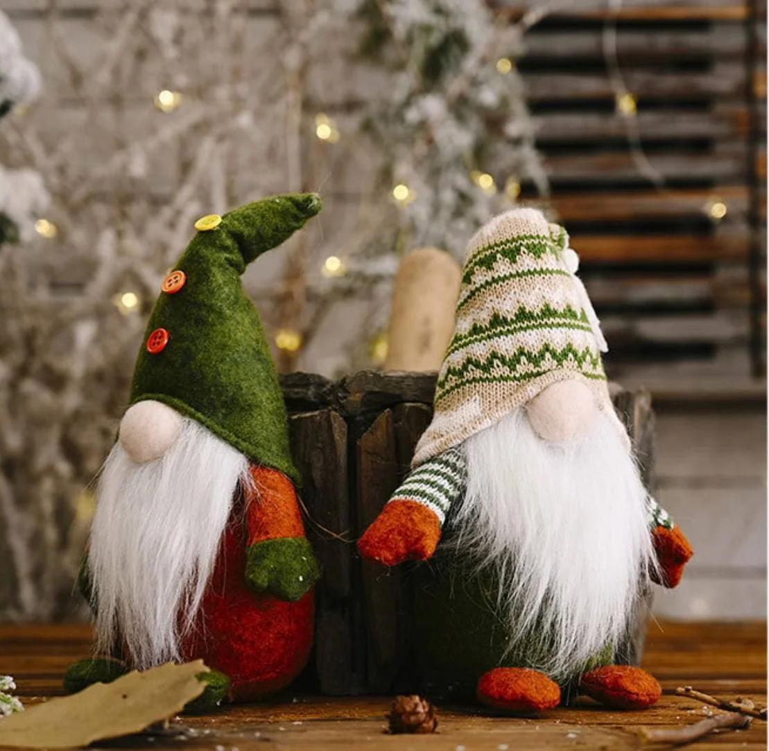 Бежевый новогодний гномик,  гном tomte, гном nisse