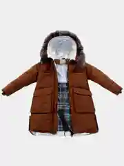 Коричневый детская зимняя стильная куртка для девочки, 9-12 лет