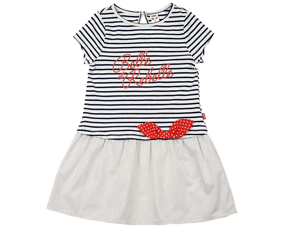 Платье Mini Maxi для девочки с коротким рукавом. белое /полоска