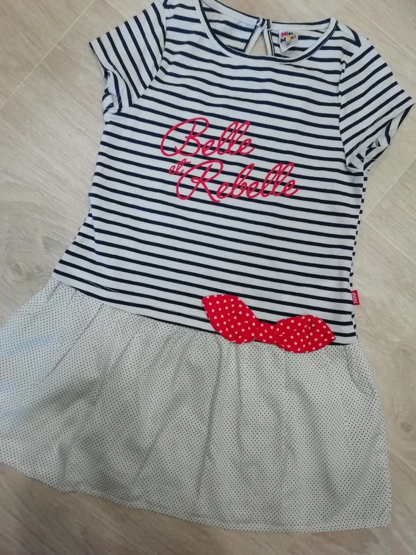 Платье Mini Maxi для девочки с коротким рукавом. белое /полоска