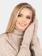 Бежевый меланж варежки женские, со стразами