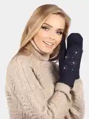 Темно-синий варежки женские, со стразами