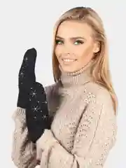 Черный варежки женские, со стразами