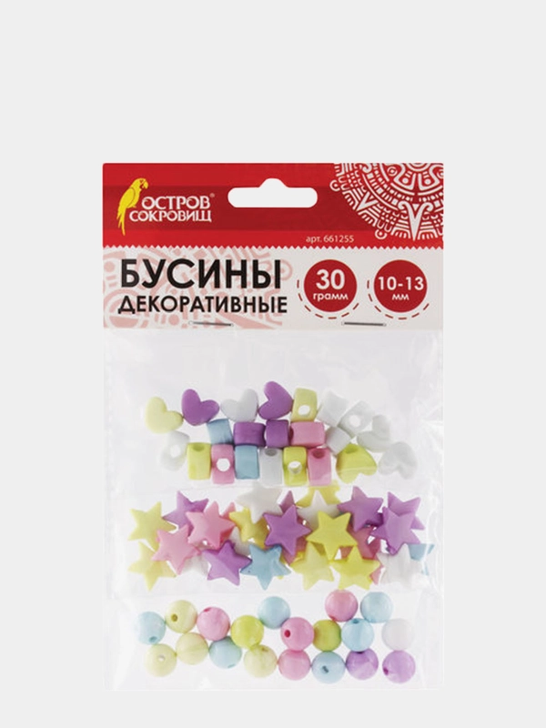 Бусины для творчества "Микс №3", 10-13 мм, 30 грамм, 6 цветов, пастель