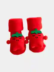 Красный детские махровые носочки, в новогоднем стиле, с объёмными игрушками