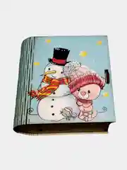 Шкатулка-книжка из дерева "Снеговик и котёнок" с пожеланием, для крашений и мелочей
