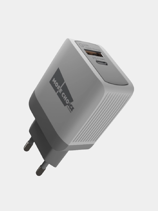 Блок питания 3.0A USB+USB-C, PD 20W быстрая зарядка для Apple/Android More Choice NC71S